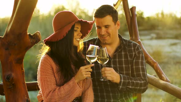 Couple Having a Romantic Moment, Tasting Some Wine