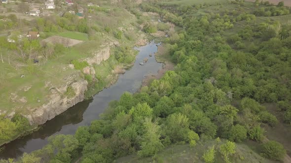 Aerial View To Granite Buky Canyon on the Hirskyi Takich River in Ukraine