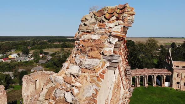 Ruins of Old Ancient Castle Building in Europe Shot From Drone Above Aerial Archaelogy