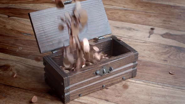 Coins Falling  Into The Treasure Chest