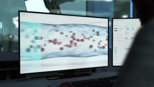 Doctor is supervising the diagnostic software interface analyzing the patient alt