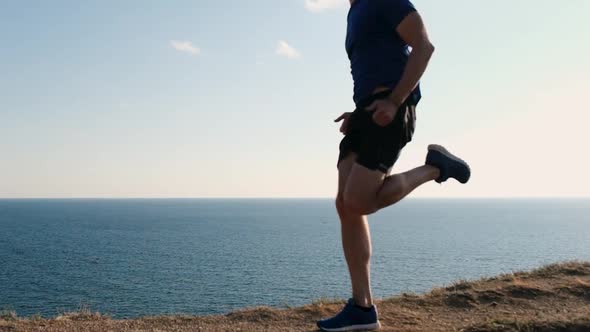 slow motion runner run on mountain trail