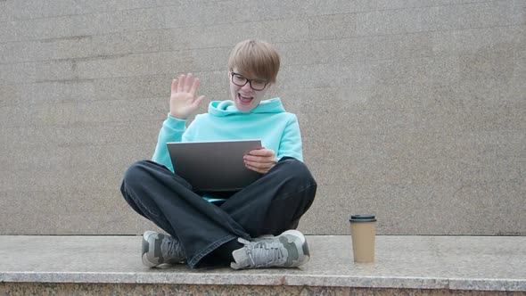 A Young Woman Blogger During Online Video Call