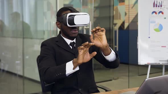 Male Manager in Special Virtual 3d Glasses Dissappointed of the Result on Visual Screen