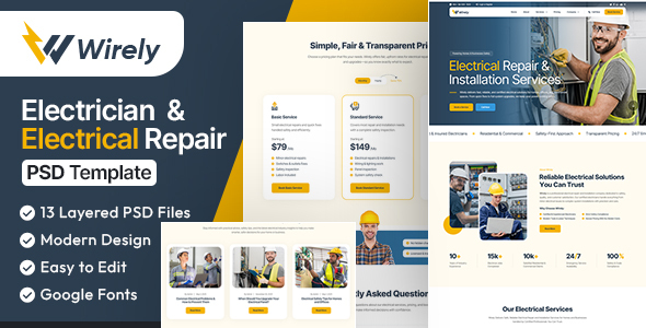 Wirely - Electrician & Electrical Repair PSD Template