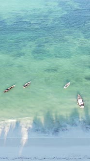 Vertical Video Boats in the Ocean Near the Coast of Zanzibar Tanzania