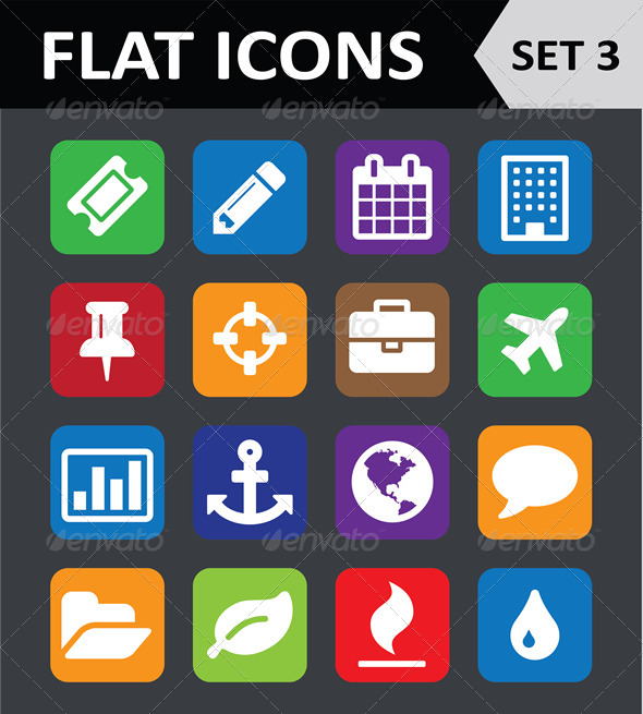 Universal Colorful Flat Icons. Set 3.
