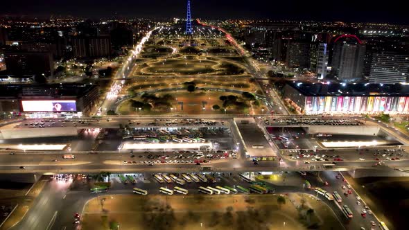 Night scape of downtown Brasilia Brazil. Postal card landmark city.