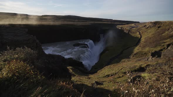 Gullfoss Massive Waterfall Top View in Iceland