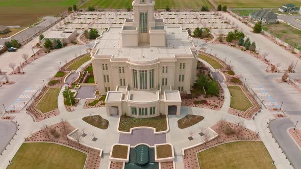 Aerial Reveal from LDS Mormon Payson Utah Temple - Tilt Up and Forward Movement