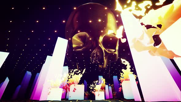 Burning Neon City With Golden Skull Vj Loop