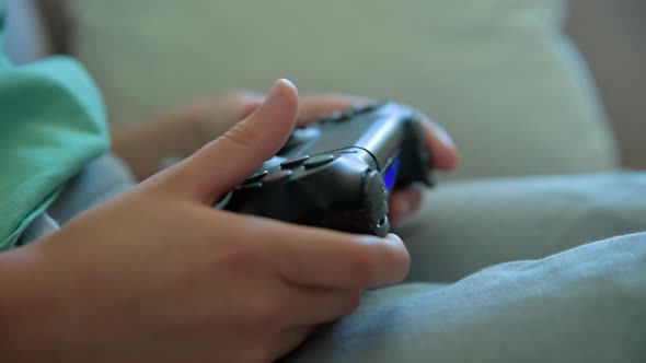 Boy Play Video Game Use Gamepad