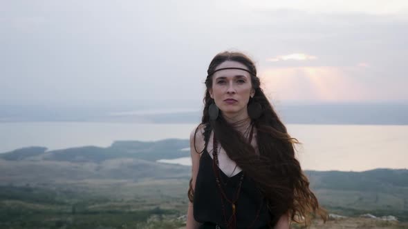 Portrait of a Warlike Amazon Woman with Long Hair