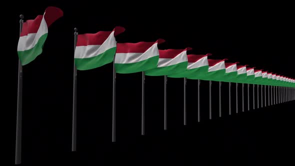 Row Of Hungary Flags With Alpha 2K