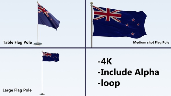 New Zealand Flag Pole Pack 4k-Loop