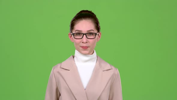 Girl Rejoices in Victory. Green Screen. Slow Motion