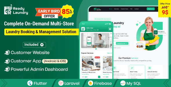 ReadyLaundry App & Website with Admin Panel | Multi-Store Laundry Booking System | On-Demand Laundry