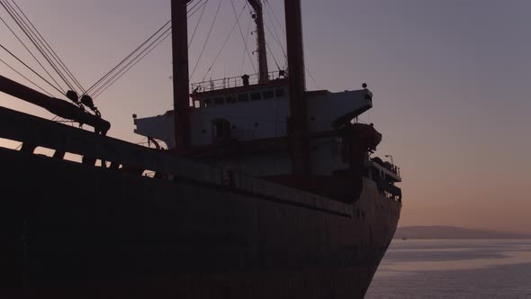 The Ship Ran Aground. Environmental Pollution at Sea. Aerial View. Grounded Ship. Drone Footage