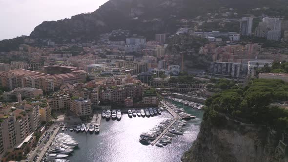 Flight over Port of Fontvieille and Tete de Chien (Dog's head) mountain, Monaco