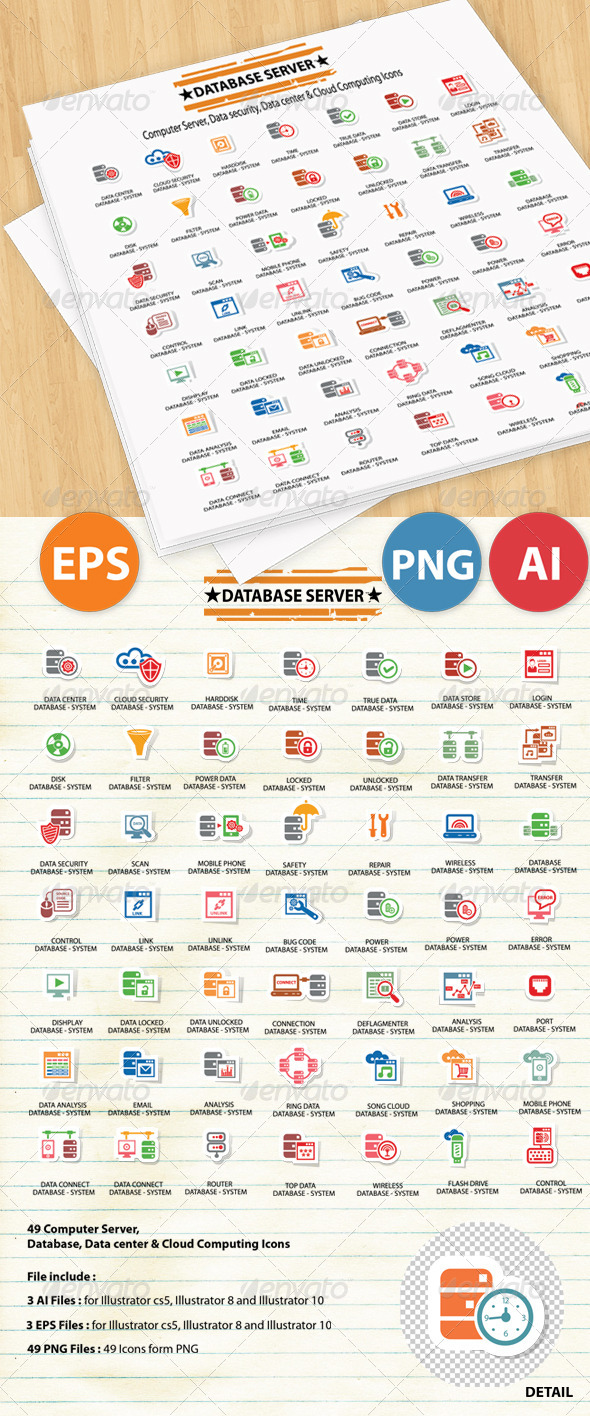 Database Server & Computer Security Icons