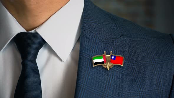 Businessman Friend Flags Pin United Arab Emirates Taiwan