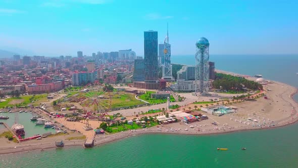 Aerial photography Batumi, made with help of drone in sunny summer weather.