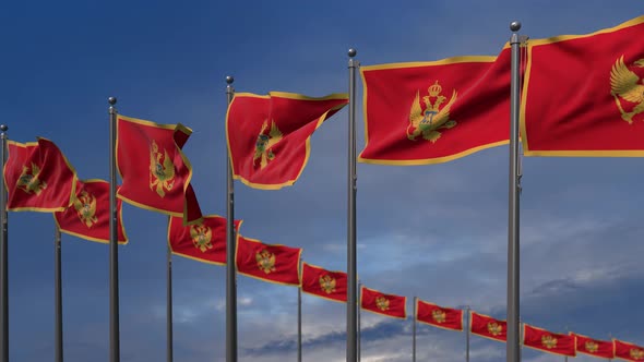 The Montenegro Flags Waving In The Wind  4K