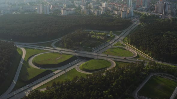 Aerial View of Car Traffic at the Interchange