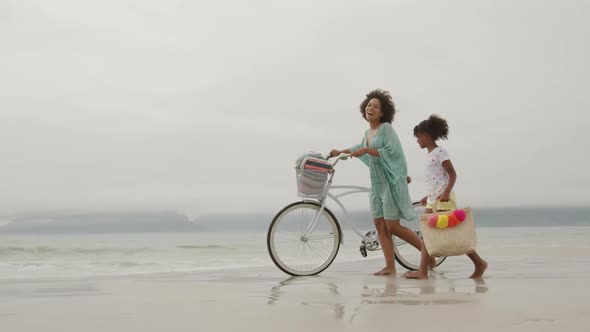 Family enjoying free time by the sea