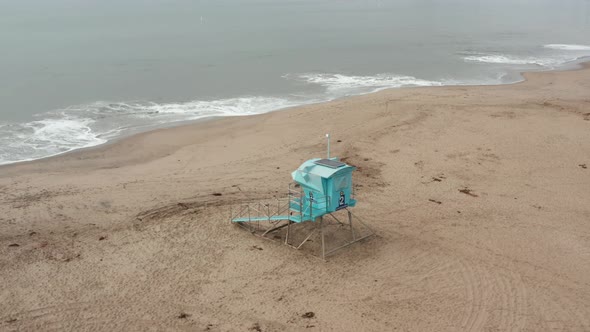 Drone Shot of life guard tower on Santa Cruz Beach