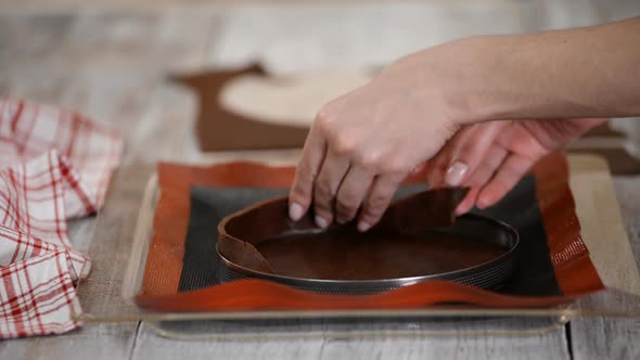 Confectioner Prepares Chocolate Tart at Kitchen