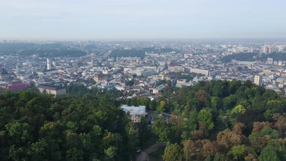 Aerial Shot The City Of Lviv. High Castle. Ukraine