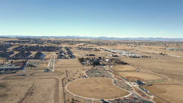 Aerial view of suburban park in Parker, Colorado.