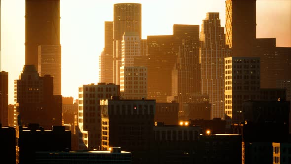 Skyscrapers of Big City at Sunset