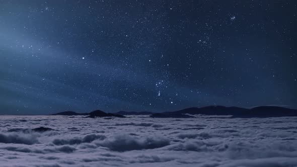 Starry Night Sky with Milky Way Stars over Foggy Mountains Nature Landscape Astronomy