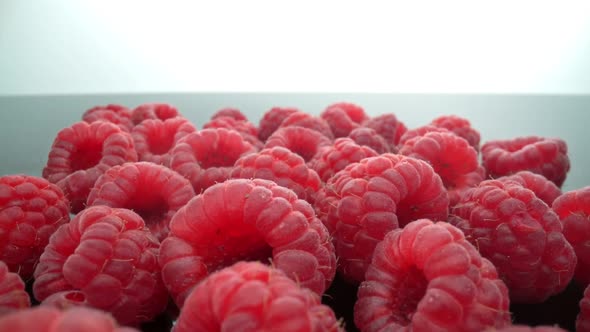 Ripe Fresh Natural Raspberries in Extreme Macro Close Up