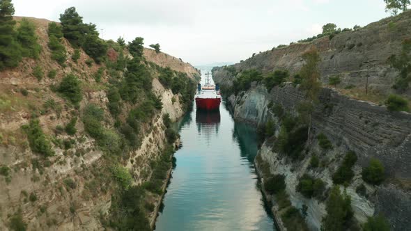 Ship Passing Through Corinth Canal in Greece