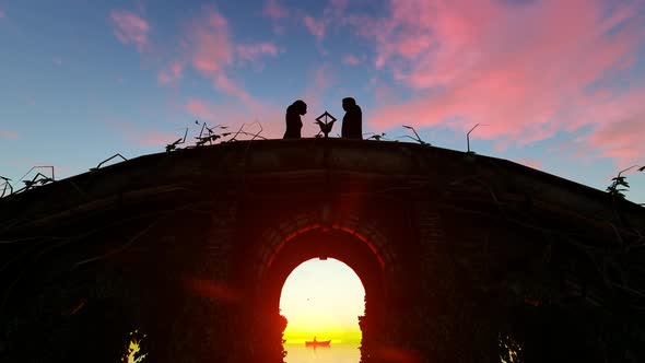 Lovers On Sunset Bridge