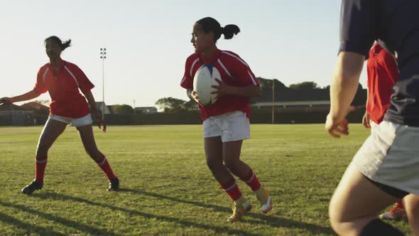 Young adult female rugby match