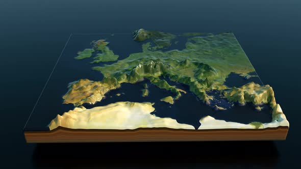 Relief map of Europe - 3D render animation