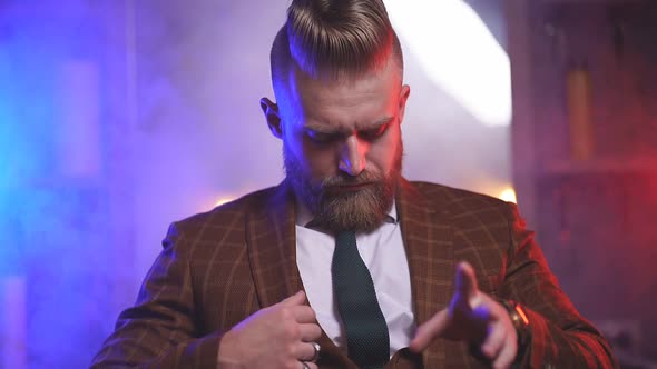 Elegant Bearded Businessman in Barbershop Brutal Hair Style Concept