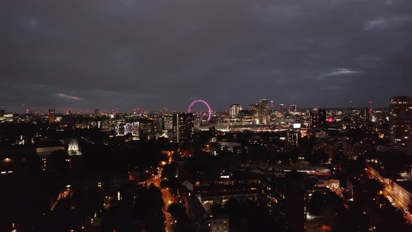 Descending Shot of Night Cityscape