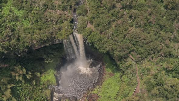 Chania Waterfall in Aberdare National Park, Kenya, Africa. Aerial drone view in daytime