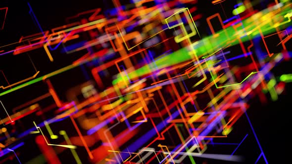 Stream of Multicolor Neon Glow Lines Form Digital 3d Space