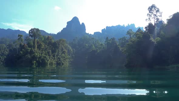 View From Boat on Cheow Lan Lake in Thailand