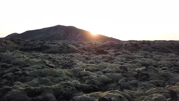 Low Aerial Shot Of Moon Like Landscape In Iceland