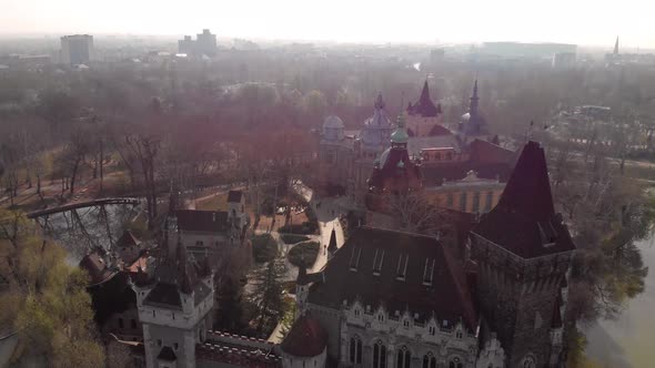 Morning view from above on the Vajdahunyad castle in Budapest, Hungary