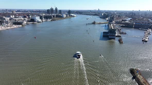 Amsterdam Ferry Public Transport Crossing the Ij River From Central Station to NDSM