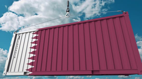 Loading Cargo Container with Flag of Qatar alt