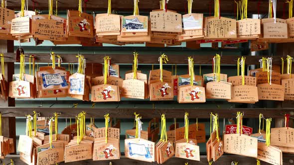 Wood Plates With Good Wish Hanging In Temple In Tokyo